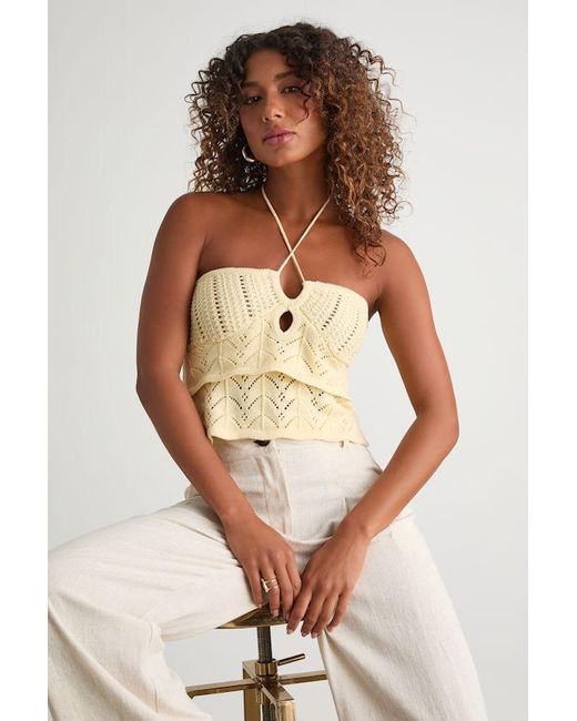 Lulus Yellow Linden Crochet Cutout Tiered Halter Top