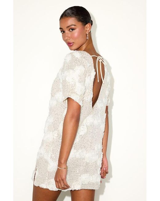 Lulus Gray Kayleena Sequin Rosette Tie-Back Shift Dress