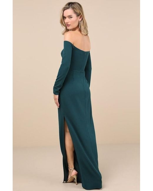 Lulus Blue Stunning Excellence Emerald Off-The-Shoulder Maxi Dress