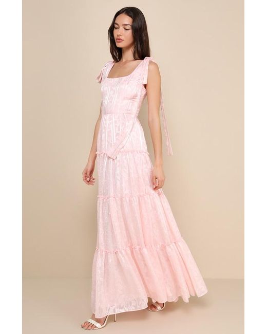 Lulus Pink Picturesque Allure Jacquard Tie-Strap Maxi Dress