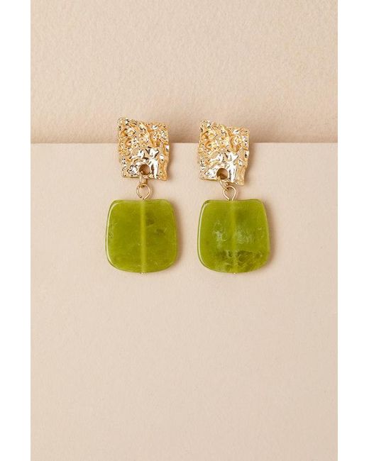 Lulus Yellow Justus Hammered Stone Square Drop Earrings