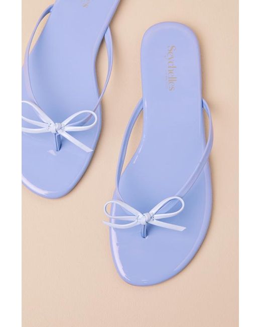 Seychelles Blue Wish List Patent Bow Thong Sandals