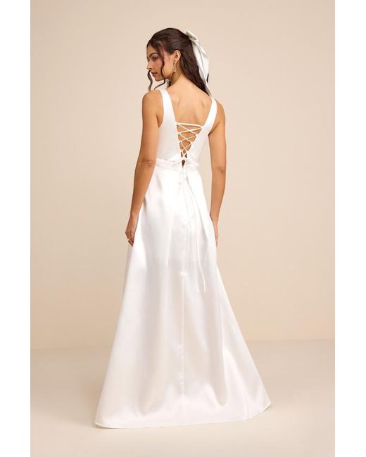 Lulus Natural Rosabelle Taffeta Bustier High-Low Maxi Dress