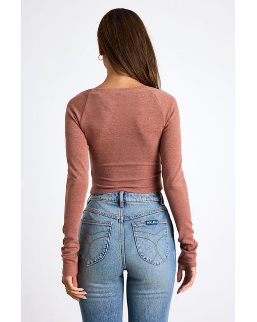 Lulus Blue Elidah Heathered Knit Ruched Long Sleeve Crop Top