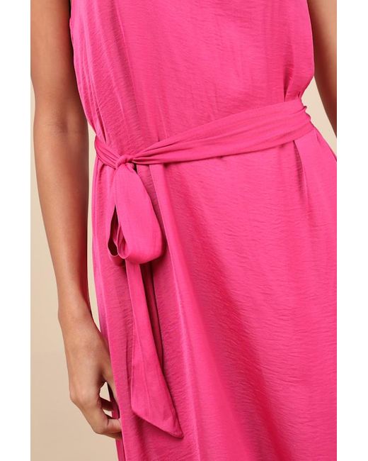 Lulus Pink Goddess Aura Satin One-Shoulder Maxi Dress