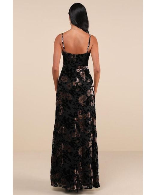 Lulus Black Effortless Celebration Floral Burnout A-Line Maxi Dress