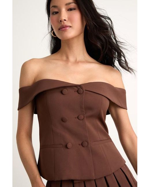 Lulus Brown Mahika Double-Breasted Off-The-Shoulder Top