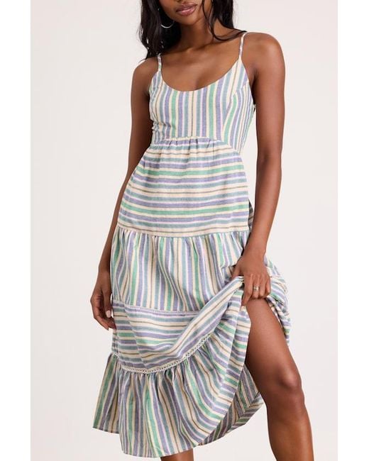 Lulus Natural Journi Multi Striped Tiered Midi Dress