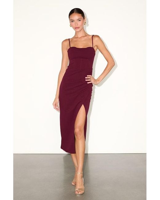 Lulus Purple Always Turning Heads Bustier Tulip Midi Dress