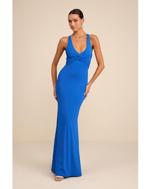 Lulus Cazy Jersey Knit Twist-Front Maxi Dress in Blue | Lyst