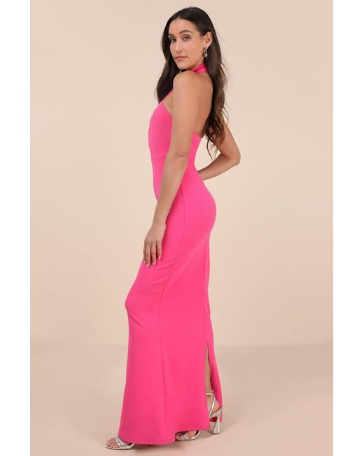 Lulus Pink Mesmerizing Perfection Halter Neck Backless Maxi Dress