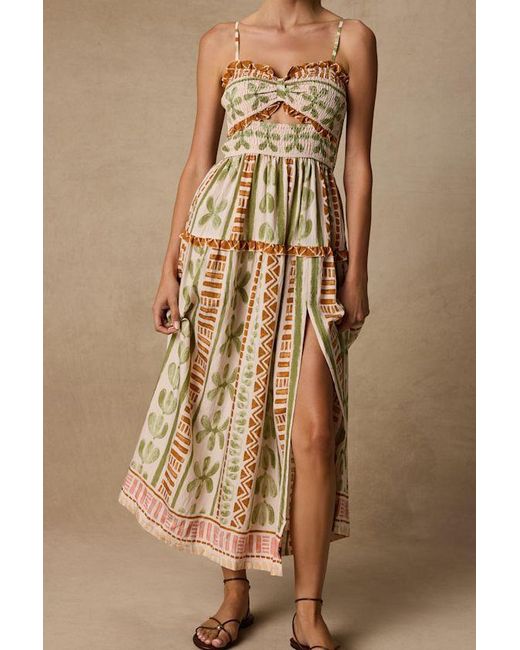 Lulus Brown Fiora Boho Print Ruffled Midi Dress