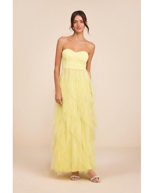 Lulus Yellow Delightful Beauty Strapless Ruched Ruffled Maxi Dress