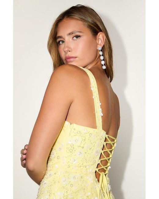 Lulus Yellow Dazzling Forever Sequin Beaded Bodycon Mini Dress
