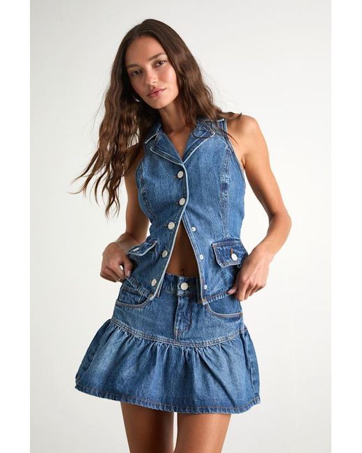 Blank NYC Blue Georgia Medium Wash Denim Ruffled Mini Skirt