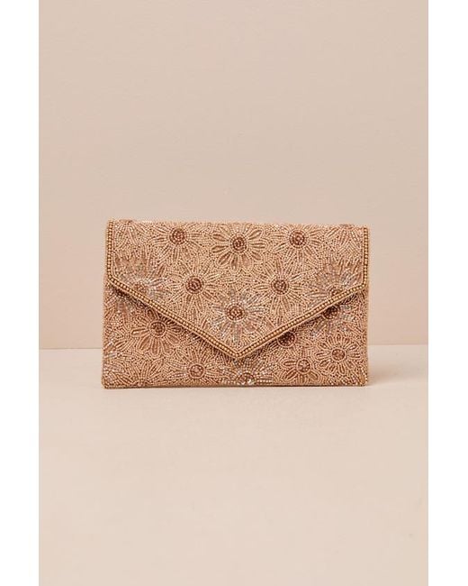 Lulus Natural Dazzling Favorite Beaded Floral Clutch