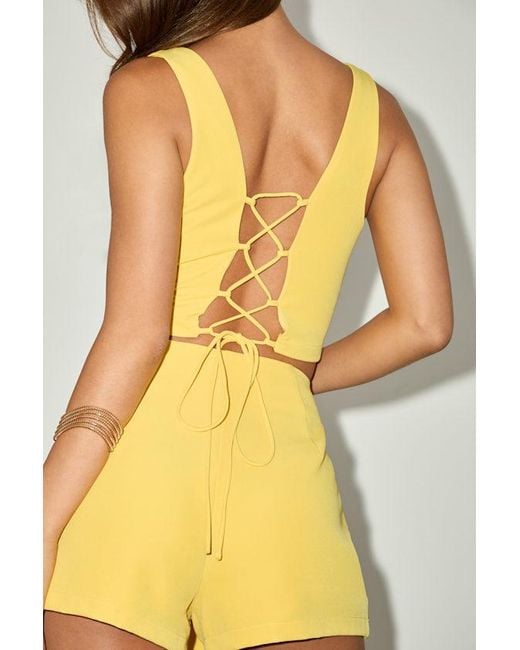 Lulus Yellow Exceptionally Styled Lace-Up Two-Piece Skort Romper