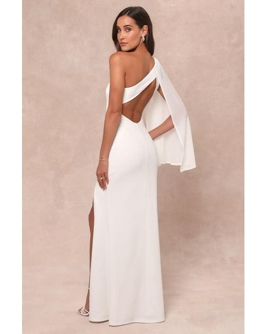 Lulus Natural Majestic Attitude Cape Sleeve One-Shoulder Maxi Dress