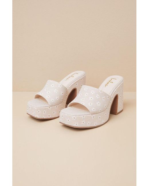 Lulus Natural Drexel Floral Platform Slide Sandals