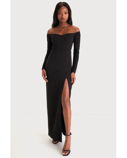 Lulus Black Classic Allure Off-The-Shoulder Long Sleeve Maxi Dress