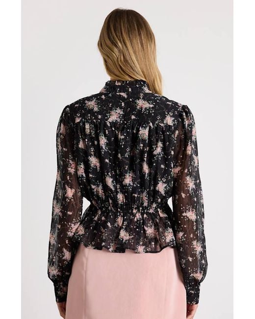 Lulus Black Odeliah Floral Crochet Lace Button-Front Long Sleeve Top