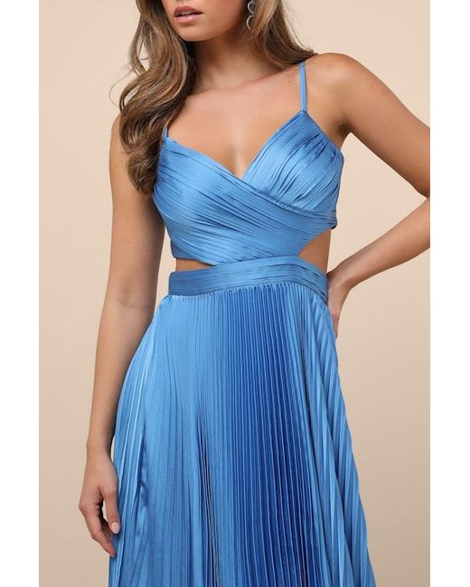 Lulus Blue Got The Glam Pleated Cutout Maxi Dress