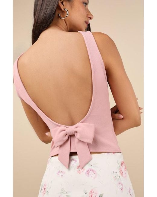Lulus Pink Fatima Dusty Backless Bow Top
