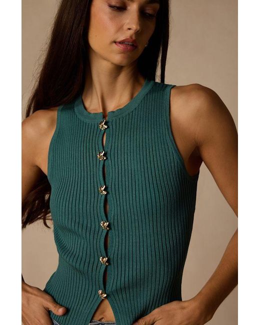 Lulus Blue Conceptually Chic Ribbed Knit Button-Front Tank Top