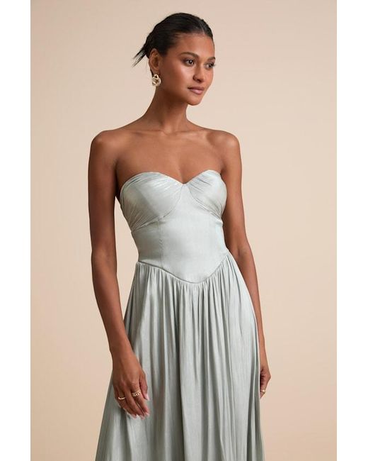 Lulus Women's Natural Kylin Sage Satin Basque Waist Maxi Dress -  coffeafoods.com