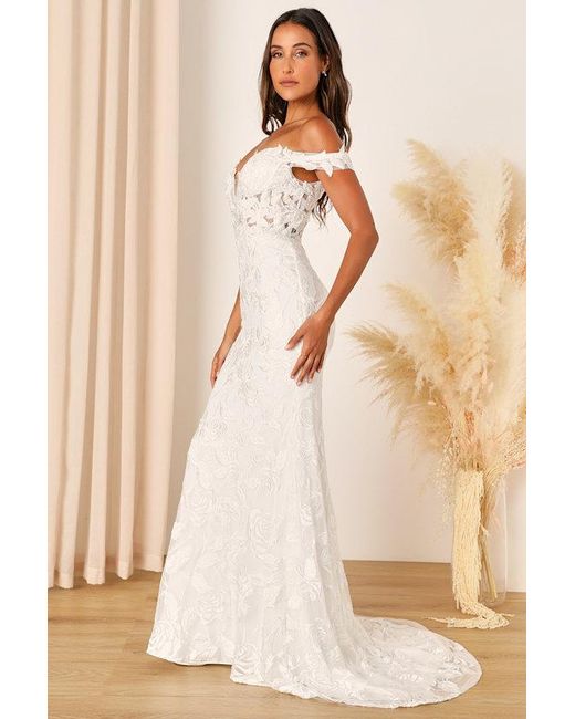 Lulus White Precious Romance Embroidered Off-The-Shoulder Maxi Dress