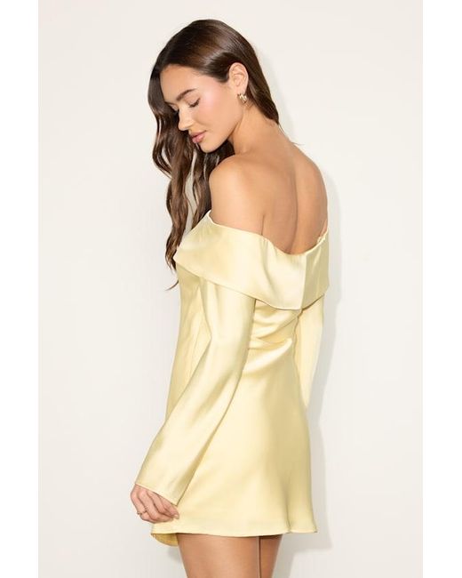 Lulus Natural Luxurious Vision Satin Off-The-Shoulder Mini Dress