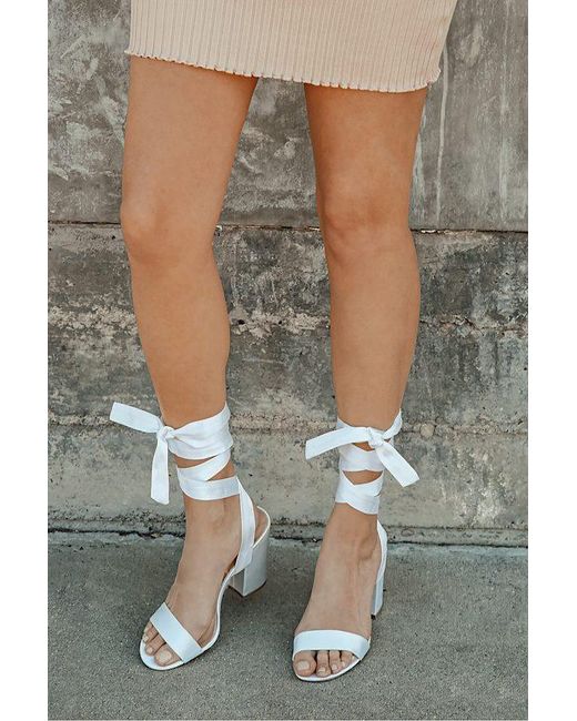 Lulus White Alta Satin Lace-Up Heels