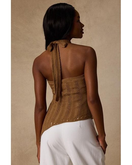 Lulus Brown Keely Crochet Knit Asymmetrical Top