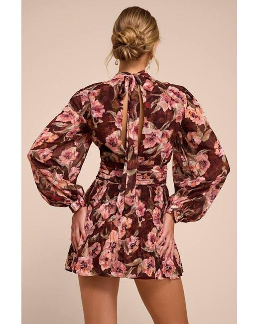 Lulus Red Ayveen Floral Burnout Balloon Sleeve Mini Dress