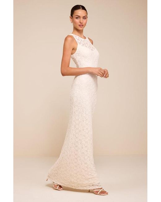 Lulus Natural Asteria Lace Column Wedding Dress