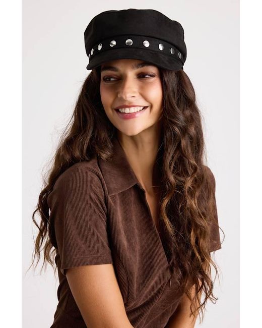 Lulus Brown Wilfreda Suede Studded Cabbie Hat