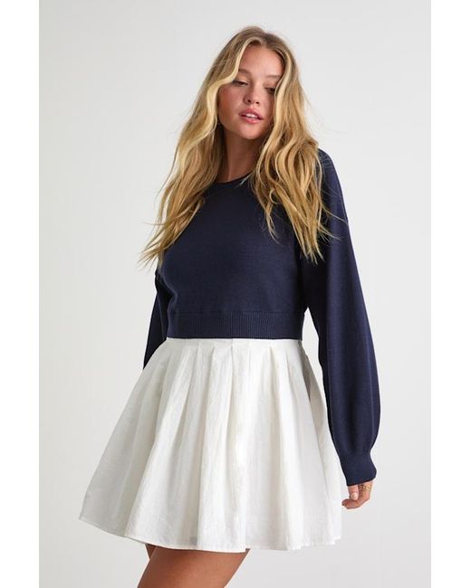 Lulus Blue Contemporary Comfort Layered Pleated Sweater Mini Dress