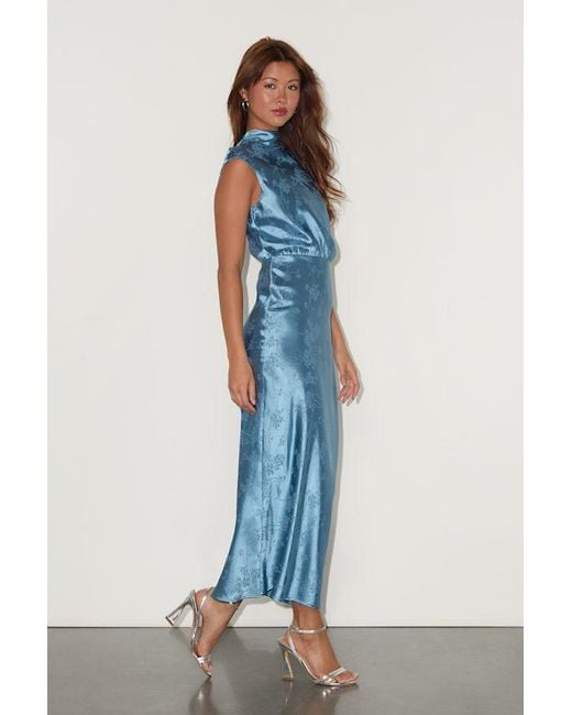 Lulus Blue Gia Satin Jacquard Cutout Midi Dress