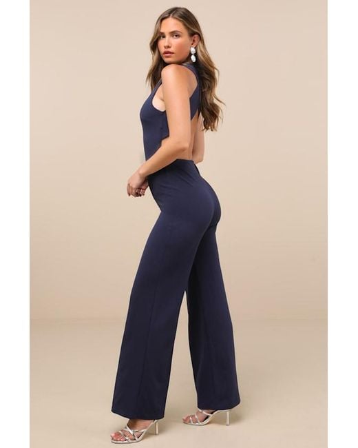 Lulus Blue Thinking Out Loud Backless Jumpsuit