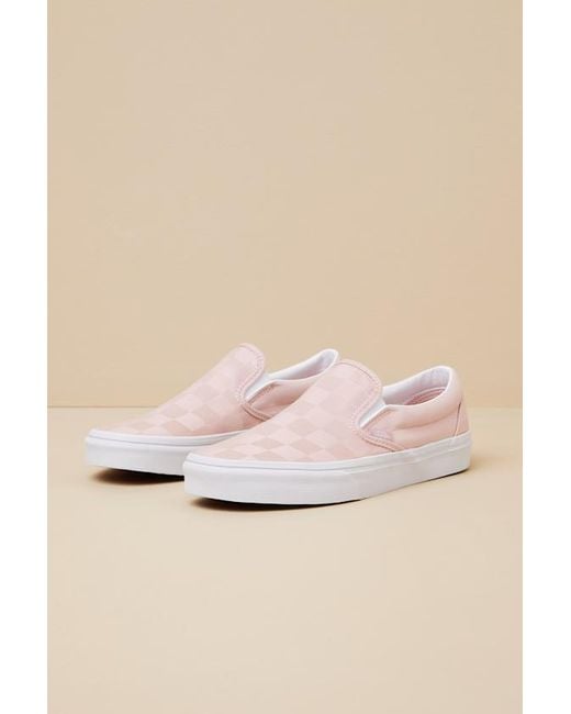 Vans Natural Classic Rose Checkerboard Satin Slip-On Sneakers