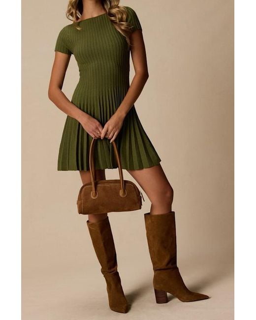 Lulus Green Sarielle Pleated Sweater Mini Dress