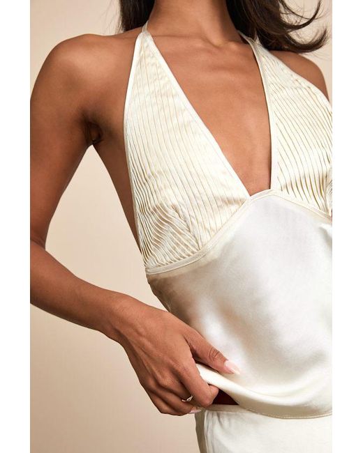 Nia Natural Devon Satin Pleated Halter Top