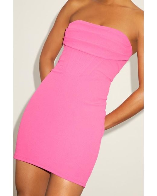 Lulus Pink Dramatic Intent Strapless Corset Bodycon Mini Dress