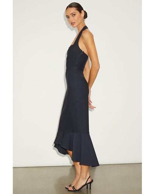 Lulus Blue Londa Dark Halter Neck Trumpet Midi Dress