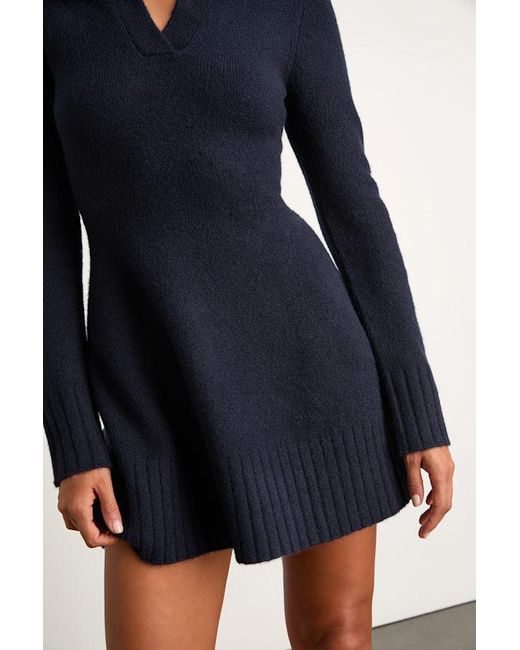 Lulus Blue Soft Serenity Collared Sweater Mini Dress