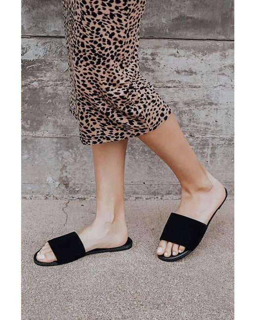 Lulus Black Addison Nubuck Slide Sandals