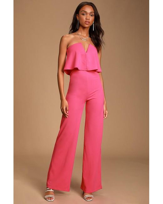 Lulus Red Power Of Love Bright Strapless Jumpsuit