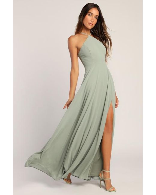 Lulus Green Absolutely Breathtaking Sage Brush Maxi Dress