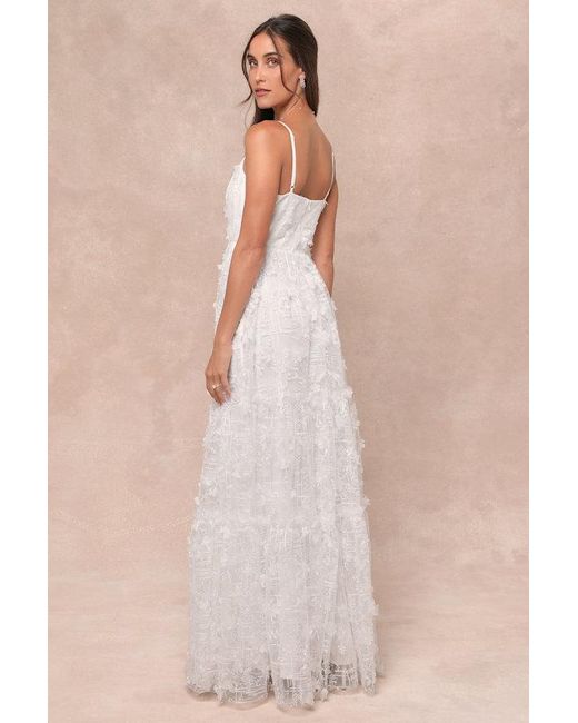 Lulus Natural Adoringly Yours Tiered 3D Floral Maxi Dress