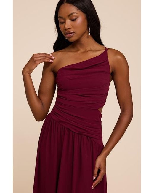 Lulus Red Marcela Plum Ruched One-Shoulder Maxi Dress